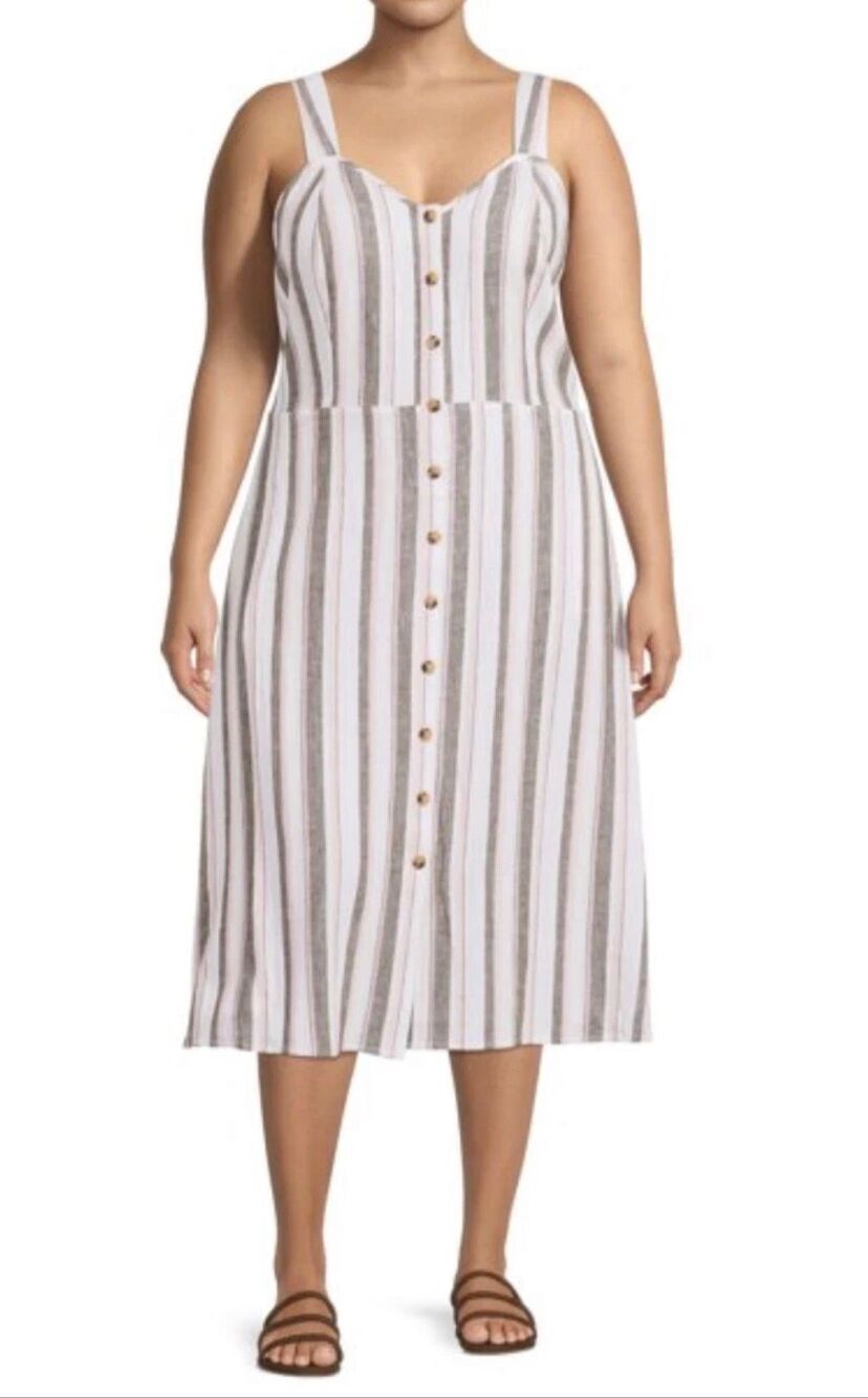 Terra & Sky Button Front Dress Smocked Back Linen/Rayon Blend Cottagecore 2X